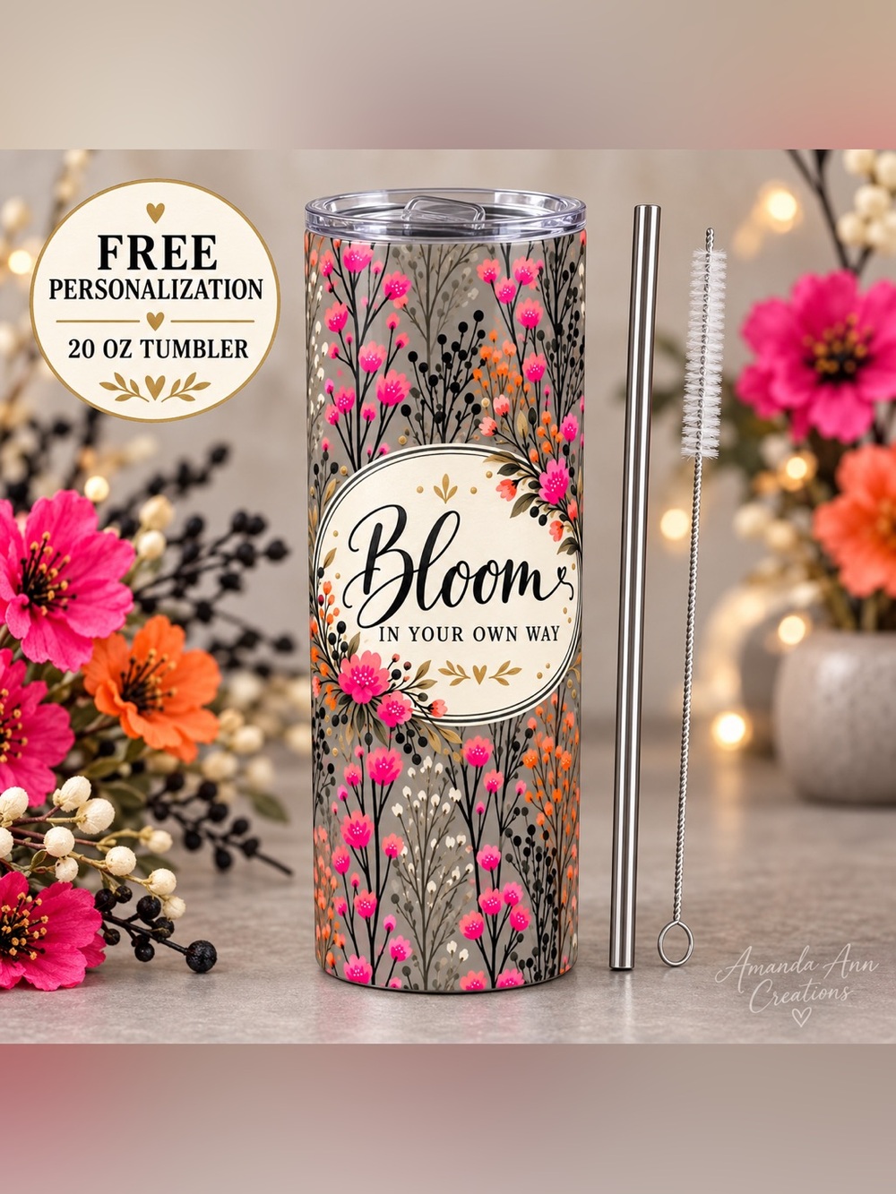 Personalized 20oz Floral Tumbler – Bloom in Your Own Way